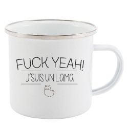 Mug Tasse Rétro en métal émaillé imprimé citation fuck yeah j'suis un lama