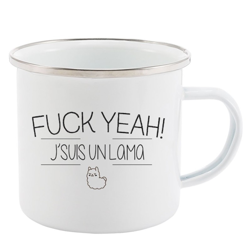 Mug Tasse Rétro en métal émaillé imprimé citation fuck yeah j'suis un lama