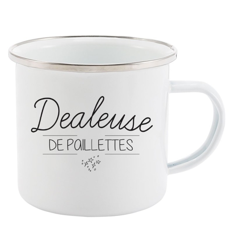 Mug Tasse Rétro en métal émaillé imprimé citation Dealeuse de paillettes
