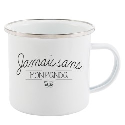 Mug Tasse Rétro en métal émaillé imprimé citation Jamais sans mon panda