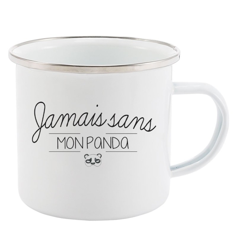 Mug Tasse Rétro en métal émaillé imprimé citation Jamais sans mon panda