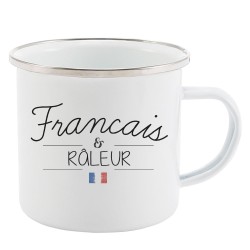 Mug Tasse Rétro en métal émaillé imprimé citation Français et raleur