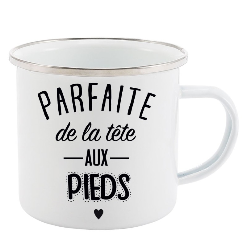 Mug Tasse Rétro en métal émaillé imprimé citation Parfaite de la tête au pieds