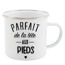 Mug Tasse Rétro en métal émaillé imprimé citation Parfait de la tête au pieds