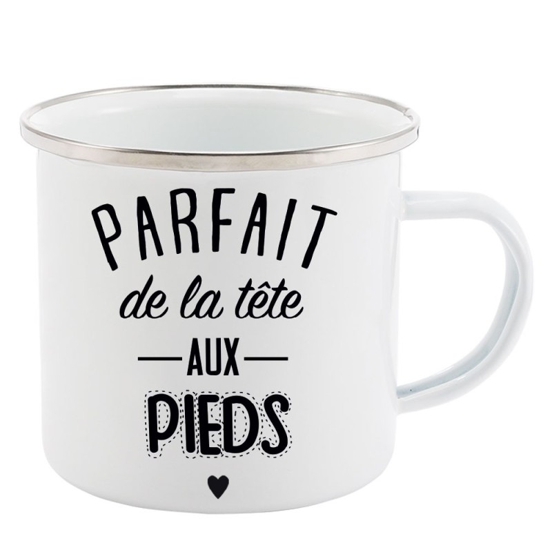 Mug Tasse Rétro en métal émaillé imprimé citation Parfait de la tête au pieds
