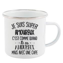 Mug Tasse Rétro en métal émaillé imprimé citation  je suis super amoureux je dis juste...