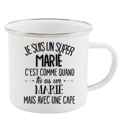 Mug Tasse Rétro en métal émaillé imprimé citation  je suis super un marié avec une cape