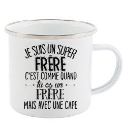 Mug Tasse Rétro en métal émaillé imprimé citation Je ne dis pas que je suis un super frère avec une cape