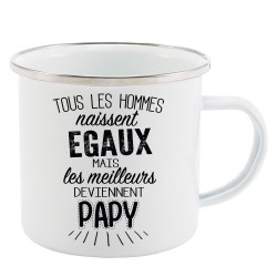 Mug Tasse Rétro en métal émaillé imprimé citation Tous les hommes naissent égaux les meilleurs deviennent papy
