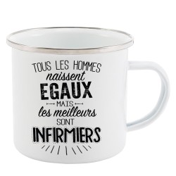 Mug Tasse Rétro en métal émaillé imprimé citation Tous les hommes naissent égaux les meilleurs sont pompiers