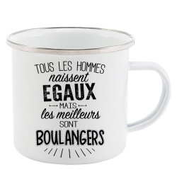 Mug Tasse Rétro en métal émaillé imprimé citation Tous les hommes naissent égaux les meilleurs sont boulangers