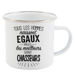 Mug Tasse Rétro en métal émaillé imprimé citation Tous les hommes naissent égaux les meilleurs sont chasseurs