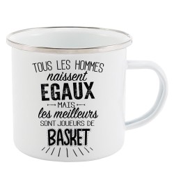 Mug Tasse Rétro en métal émaillé imprimé citation Tous les hommes naissent égaux les meilleurs sont joueurs de basket