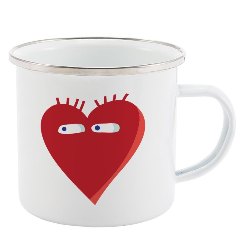 Mug Tasse Rétro en métal émaillé imprimé illustration coeur
