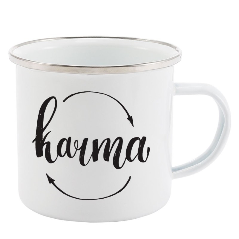 Mug Tasse Rétro en métal émaillé imprimé illustration karma