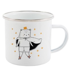 Mug Tasse Rétro en métal émaillé imprimé illustration chat super héros étoile