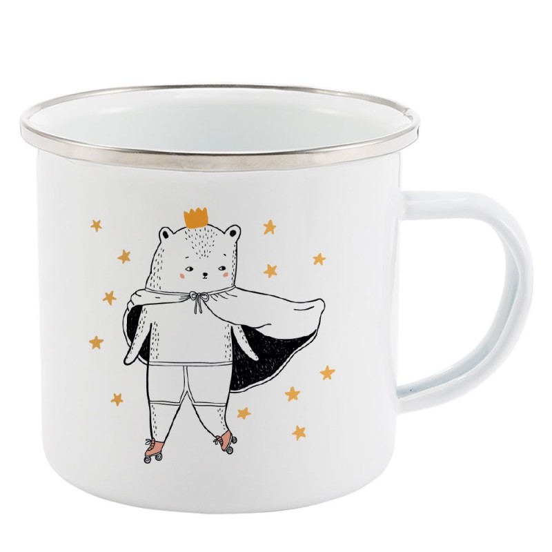Mug Tasse Rétro en métal émaillé imprimé illustration chat super héros étoile