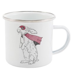 Mug Tasse Rétro en métal émaillé imprimé illustration lapin super héros