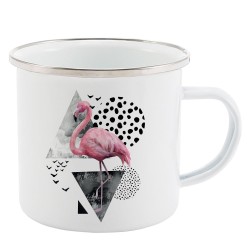Mug Tasse Rétro en métal émaillé imprimé illustration flamand rose