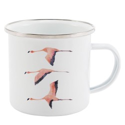 Mug Tasse Rétro en métal émaillé imprimé illustration flamand rose