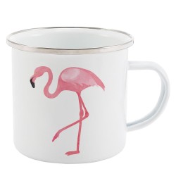 Mug Tasse Rétro en métal émaillé imprimé illustration flamand rose
