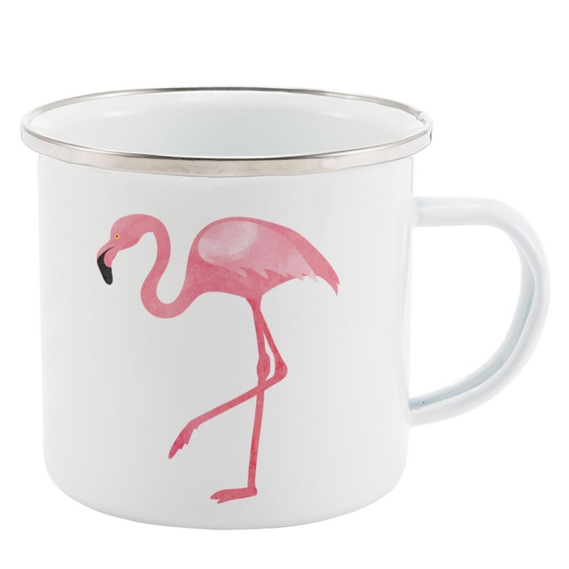 Mug Tasse Rétro en métal émaillé imprimé illustration flamand rose