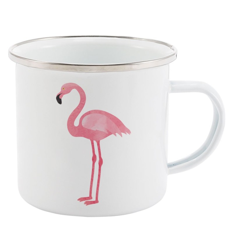 Mug Tasse Rétro en métal émaillé imprimé illustration flamand rose