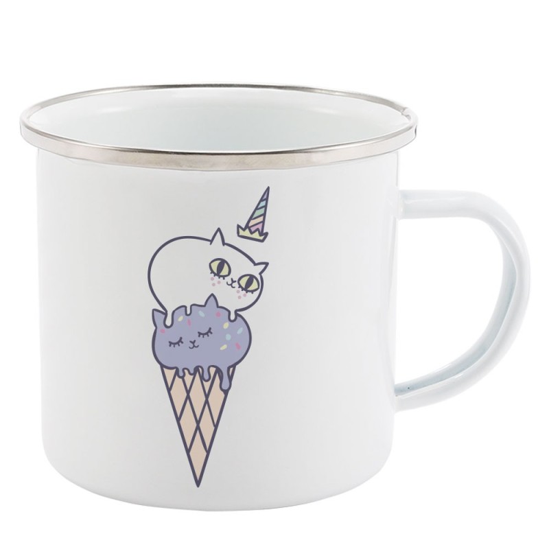 Mug Tasse Rétro en métal émaillé imprimé illustration chat manga