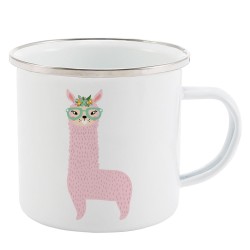 Mug Tasse Rétro en métal émaillé imprimé illustration Lama