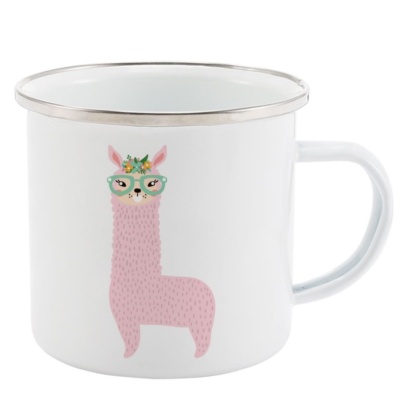 Mug Tasse Rétro en métal émaillé imprimé illustration Lama