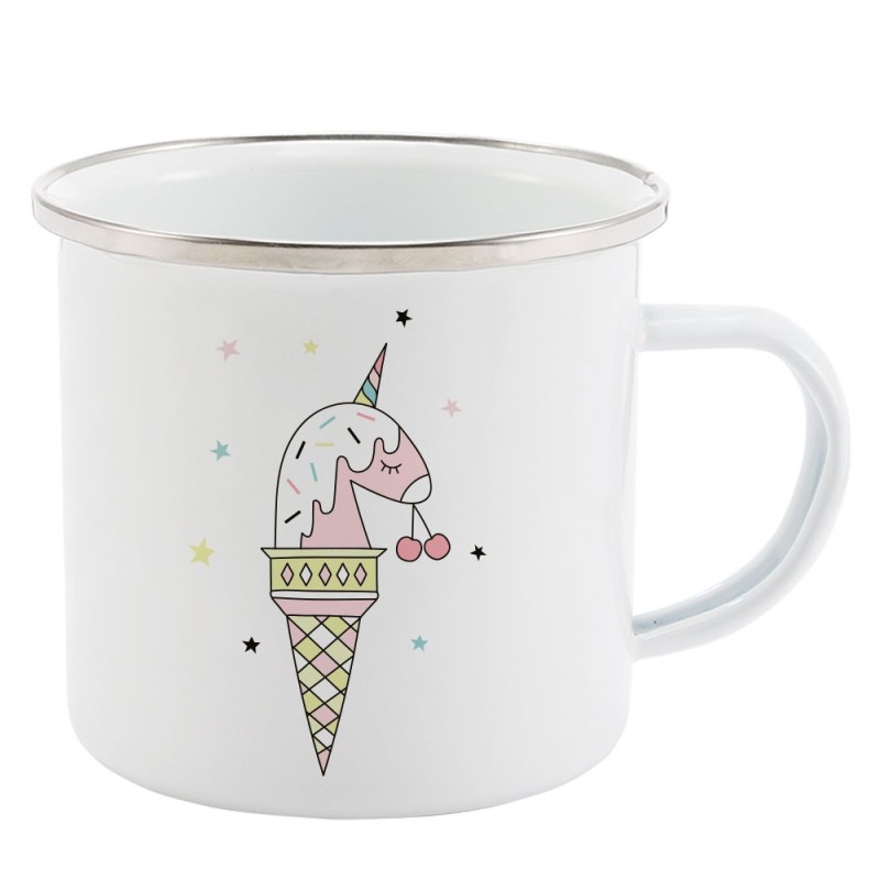 Mug Tasse Rétro en métal émaillé imprimé illustration licorne