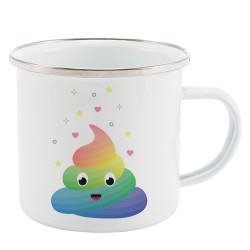 Mug Tasse Rétro en métal émaillé imprimé illustration caca arc en ciel licorne