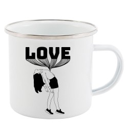 Mug Tasse Rétro en métal émaillé imprimé illustration Love girl