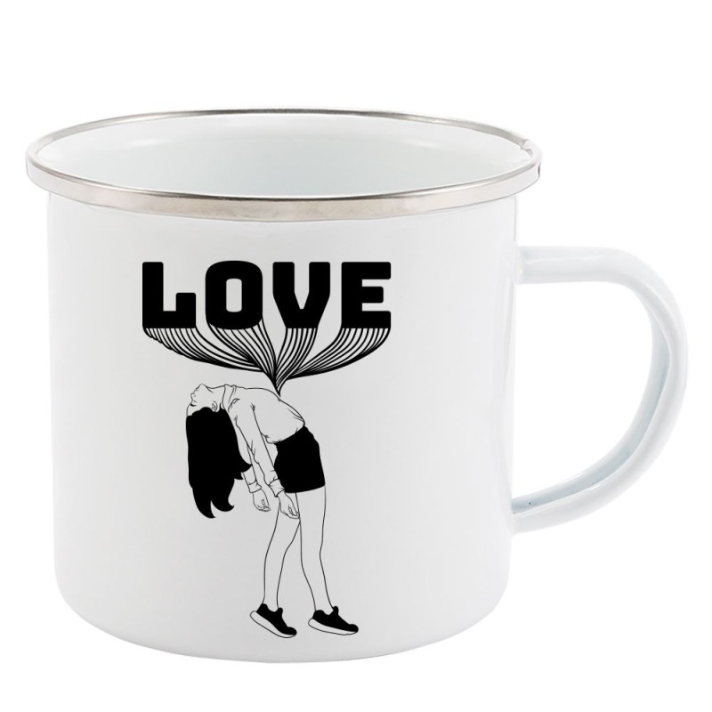Mug Tasse Rétro en métal émaillé imprimé illustration Love girl