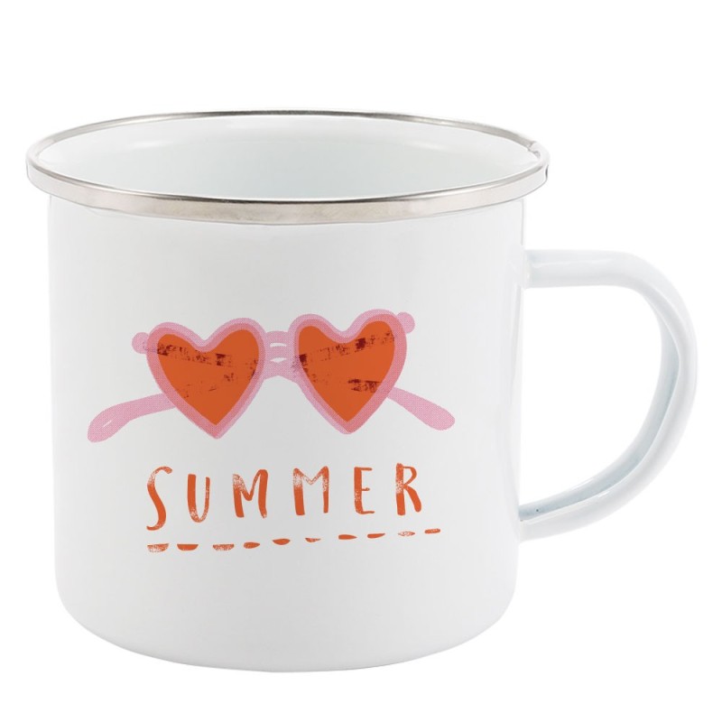 Mug Tasse Rétro en métal émaillé imprimé illustration Love lunette