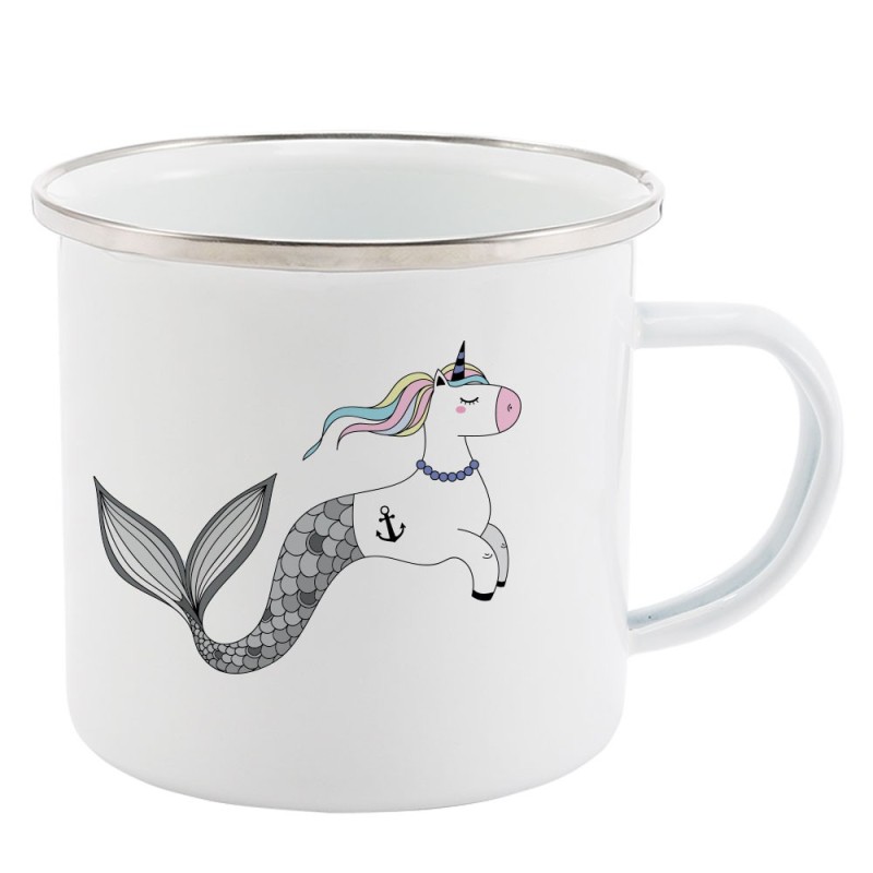 Mug Tasse Rétro en métal émaillé imprimé illustration Licorne sirene