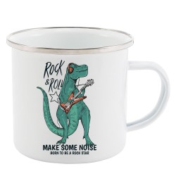 Mug Tasse Rétro en métal émaillé imprimé illustration Dinosaure musique