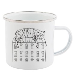 Mug Tasse Rétro en métal émaillé imprimé illustration chat