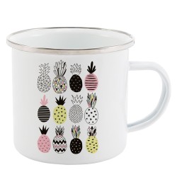 Mug Tasse Rétro en métal émaillé imprimé illustration ananas