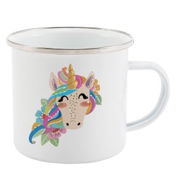 Mug Tasse Rétro en métal émaillé imprimé illustration licorne