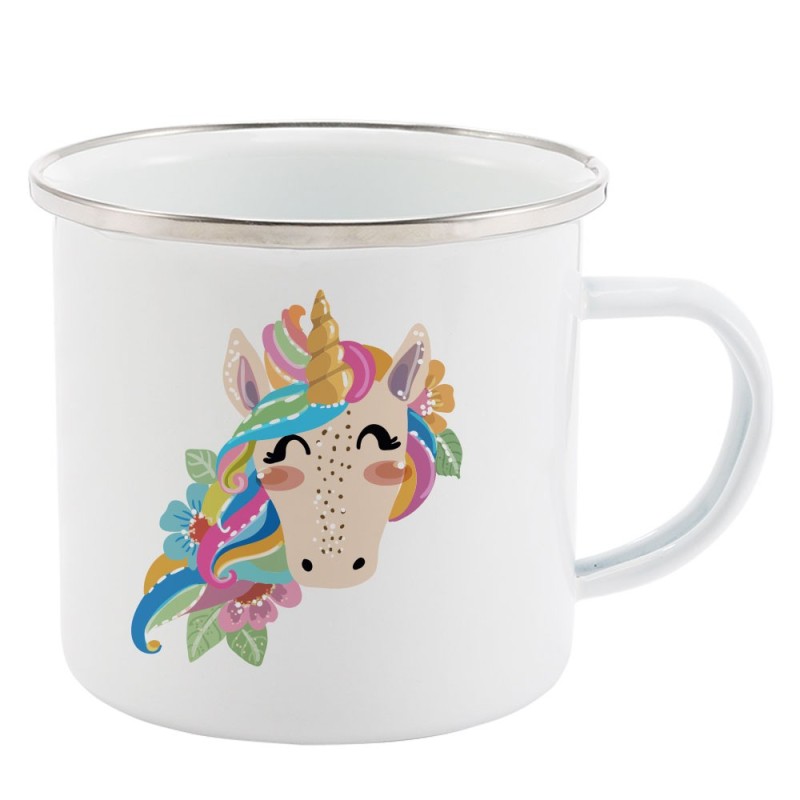 Mug Tasse Rétro en métal émaillé imprimé illustration licorne