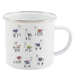 Mug Tasse Rétro en métal émaillé imprimé illustration lama