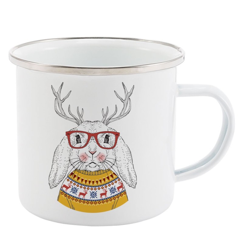 Mug Tasse Rétro en métal émaillé imprimé illustration Lapin