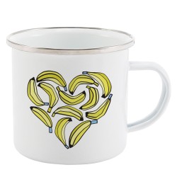 Mug Tasse Rétro en métal émaillé imprimé illustration coeur banane