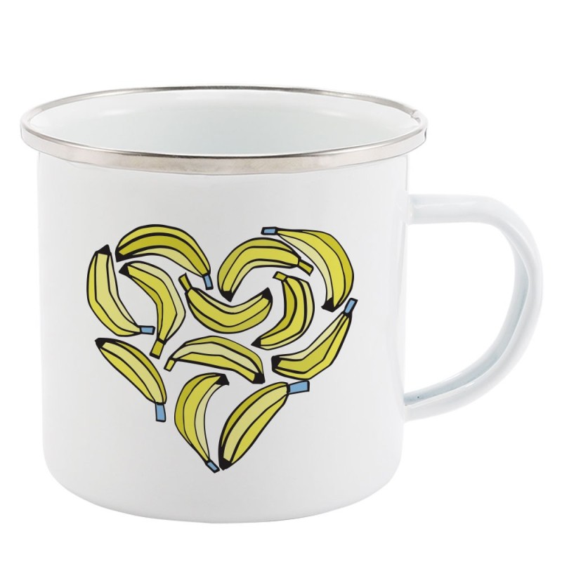 Mug Tasse Rétro en métal émaillé imprimé illustration coeur banane