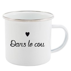 Mug Tasse Rétro en métal émaillé imprimé citation coeur dans le cou