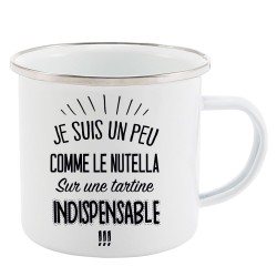 Mug Tasse Rétro en métal émaillé imprimé citation je suis un peu comme le nutella sur une tartine indispensable