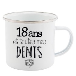 Mug Tasse Rétro en métal émaillé imprimé citation humour citation 18 ans et toutes mes dents