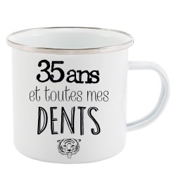 Mug Tasse Rétro en métal émaillé imprimé citation humour citation 35 ans et toutes mes dents