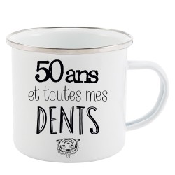 Mug Tasse Rétro en métal émaillé imprimé citation humour citation 50 ans et toutes mes dents